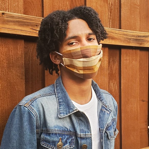 Natural Plaid Handmade Cotton Face Mask,Reuse/Wash - Picture 3 of 4